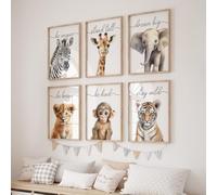 Rose Rowan Design Safari Animal Prints - Set of 6 Wild Animal Nursery Wall Art for Babies Room, Gender Neutral, Giraffe, Elephant, Zebra (A3)
