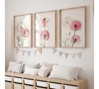 Rose Rowan Design Set of 3 Boho Fairy Princess Prints for Girls Nursery, Bedroom or Playroom. Whimsical Wall Art for Baby Girl, Toddler or Girls Room - Floral, A4