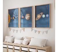 Rose Rowan Design Set of 3 Print Solar System-Themed Nursery Prints - Solar System Wall Art for Kids' Room - Astronaut & Planet Décor for Boys and Girls Room (Solar System Blue, 11x14 in)