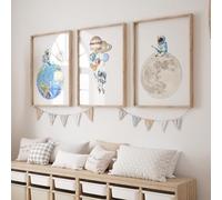Rose Rowan Design Set of 3 Print Space-Themed Nursery Prints - Solar System Wall Art for Kids' Room - Astronaut & Planet Décor for Boys and Girls Room (Space 2, A4)