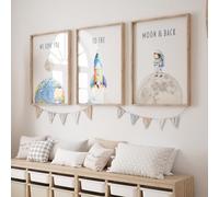Rose Rowan Design Set of 3 Print Space-Themed Nursery Prints - Solar System Wall Art for Kids' Room - Astronaut & Planet Décor for Boys and Girls Room (Solar, A3)