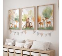 Rose Rowan Design Set of 3 Woodland Animal Nursery Prints - Unisex Forest Adventure Wall Art, Scandinavian Kids Room Decor, Playroom Posters (Spring, A3)