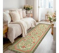 Rose Runner Rug, Traditional Elegant Floral Ornate N/a Cream Low Pile Sponge Soft Rectangle Carpet Stain Resistant for Kitchen Entryway Laundry Room Bedside Decor 2x8 Ft