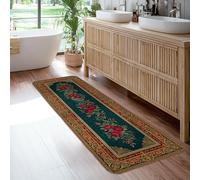 Rose Runner Rug, Traditional Elegant Leaf Border Fall Deep Green Non-Slip Rectangle Floor Carpets Edge Binding for Kitchen Bedside Entryway Hallway Decor 2x6 Ft