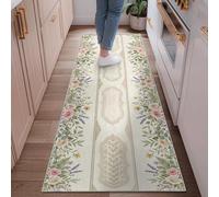 Rose Runner Rug, Vintage Romantic Lavender Foliage Spring Pastel Non-Slip Home Floor Rectangle Print Carpet for Kitchen Bedside Entryway Hallway Decor 2x6 Ft