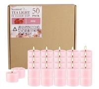 Rose Scented Candle Tealight Candles in Clear Cup, 8 Hours Consistent Smkless Clean Burning, Great for Holiday, Wedding, Spa, Emergency and Home Decoration（Pink，50 Pack）