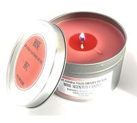 Rose Scented Soy Wax Candle 52 Hours Burn Time 14 Oz 300 Grams Soy Wax Candle Silver Brush Finish Tin. with Dried Rose Petals to Enhance The Scent. Shipping on 48 Hour Tracked Service
