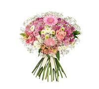Rosé Serenade Bouquet - Luxury Fresh Flowers Featuring Pink Roses, Germinis, Chrysanthemums, Antirrhinum and Carnations - Elegant Gift for Birthday or Celebration