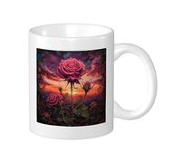 Rose Set Of 1 Printing Mug Artistic Vintage Neutral Aesthetic Scenery Flower Botanical Cloud pink green Ceramic lnsulated Unspillable Reusable Office Lab Kitchen Pantry With Handles Tea Cups 11 Ounce