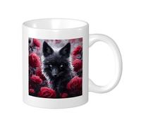 Rose Set Of 1 Printing Mug Fox Exotic Romantic Cute Pretty Flower Magic Animals Plant black red Ceramic Tea Steeping Reusable room Desk Family Pantry library Coffee Mug Decorative 11 Ounce