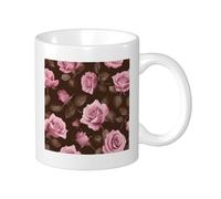 Rose Set Of 1 Printing Mug Retro Botanical Plant Leaves Flower Beautiful Farmhouse pink green Ceramic lnsulated Unspillable Reusable Home Office Lab Kitchen Pantry With Handles Tea Cups 11 Ounce