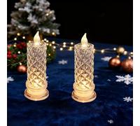 Rose Shadow LED Flameless Candles, LED Crystal Candle Lights Set of 4, Battery Operated Flameless Pillar Candles with Realistic Flickering Flame for Christmas, Wedding, Home Table Decorations (2*Pcs)