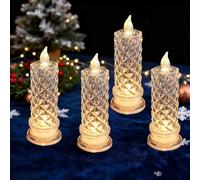 Rose Shadow LED Flameless Candles, LED Crystal Candle Lights Set of 4, Battery Operated Flameless Pillar Candles with Realistic Flickering Flame for Christmas, Wedding, Home Table Decorations (4*Pcs)