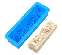 Rose Silicone Soap Moulds 20oz Flower Silicone Soap Mold 9.84x3.42x2.16 inch Rectangle 3D Embossed Craft Mould for Handmade Soaps Candle Fondant Chocolate(Blue)