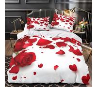 Rose Single Duvet Cover Set Petals Soft Microfiber Reversible Bedding Set, Includes 2 Pillowcases 50 x 75 cm & 1 Duvet Cover 135 x 200 cm with Hidden Zipper JF437
