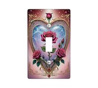 Rose Single Light Switch Cover Plate, Romantic Elegant Heart Ornament Valentine Peach Plastic Standard Size Switch Plate Decorative for New Apartment Home Bedroom Office Decor (Single)