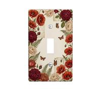 Rose Single Light Switch Cover Plate, Vintage Floral Poppy Butterfly Fall Red Plastic Standard Size Wall Switch Plates Accents for Bedroom Bathroom Kitchen Entrance Decor (Single)
