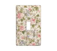 Rose Single Light Switch Cover Plate, Vintage Floral Vine Leaf Spring Peach Plastic Standard Size Wall Switch Plates Accents for Home Living Room Bedroom Bathroom Decor (Single)