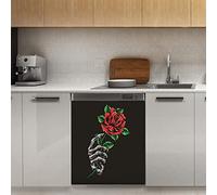 Rose Skeleton Dishwasher Magnet Cover, Day of the Dead Skull Magnetic Decor Panel Magnet Stiker for Refrigerator Kitchen Decoration Door, 23"x26"