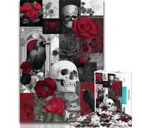Rose Skull Adult Jigsaws 1000 Pieces Difficult,Challenging Family Activity Games DIY Toy for Home Wall Decor Gifts (75x50cm)