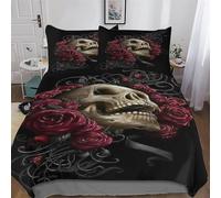 Rose Skull Duvet Cover Set with Pillowcases Printed Bedding Set with Zipper Closure Comforter Cover 2 Pieces Hypoallergenic Soft Microfiber Quilt Cover Single (135x200cm)