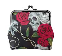 Rose Skull Eyes Print Coin Purse for Women Compact Kiss Lock Coin Pouch Zipper Travel Shopping Gifting
