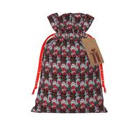 Rose Skull Eyes Print Festive Christmas Bag Drawstring Gift Reusable Sack For Holiday Presents Xmas