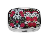 Rose Skull Eyes Print Pill Case Portable Square Pill Box with 2 Compartments,for Purse Pill Box Travel Bag