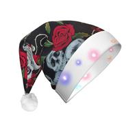 Rose Skull Eyes Print Santa Hat With Led Lights, Funny Christmas Hats For Adults For New Year Holiday Party Supplies