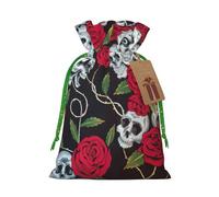 Rose Skull Eyes Print Small Drawstring Pouch For Gifts,Reusable Gift Bag,For Holiday And Party Presents
