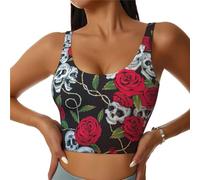 Rose Skull Eyes Print Sports Bra for Women, Seamless Sports Bras Vest, for Running Workout Bra Yoga Bra