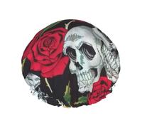 Rose Skull Eyes Printed Double-Layer Shower Cap, Reusable Shower Cap, Suitable For Various Hair Lengths