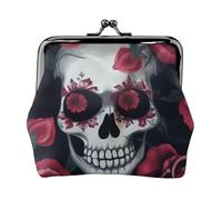 Rose Skull Eyes Prints Coin Purse Kiss Lock Pu Leather Mini Pouch Wallet Change Bag for Women Girls Kids