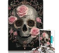 Rose Skull Jigsaws Puzzles 1000 Pieces for Adults Gifts,Stress Reliever Staycation Kill Time with Matching Poster And Trivia Sheet 75x50cm