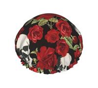 Rose Skull Print Bath Cap For Long Hair And Short Hair, Washable Elastic Band Bath Hair Hat For Long Hair, Braid