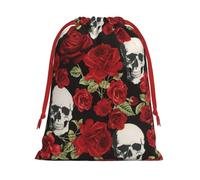 Rose Skull Print Plush Gift Bags Reusable Drawstring Gift Wrap Bags,For Holiday Candy Party Supplies