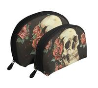 Rose Skull Print Small Purses 2Pcs Portable Coin Purse Makeup Bag Soft Vacation Pouch Change Holder Wallet with Zipper Portable for Shopping Travel Party Cosmetic Bag