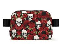 Rose Skull Print Waterproof Sling Bag with Large Opening Side Bag Durable Waist Pack for Running Cycling Travel