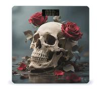 Rose Skull Print Weight Scale Cute Bathroom Scale for Body Highly Accurate Digital Weighing Machine for People Compact LCD Display Scales with Sturdy Toughened Glass Scales