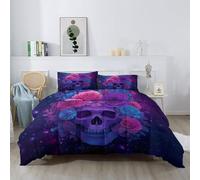 Rose Skull Single Duvet 10.5 Tog Purple Microfibre Coverless Duvet Suitable for All Seasons Comfortable Reversible Washable Single Quilt with 2 Pillowcase YUe2156