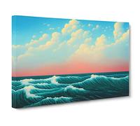 Rose Sky Above The Ocean Vol.4 Canvas Print | Gallery Wrapped 30mm Frame Wall Art | 30x20 inches | Ready to Hang | Coastal Floral Picture | Living Room Bedroom Lounge Office