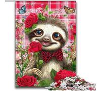 Rose Sloth Jigsaw Puzzles for Adults Teenagers Jigsaws Puzzle, Learning Educational Toys Family Games with Matching Poster And Trivia Sheet (70x100cm)