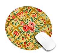 Rose Small Mouse Pad, Floral Vintage Lattice Leaf Spring Yellow Round Rubber Non Slip Aesthetic Mousepads for Desk Idea for Home Office Desk Laptop Gamers Gift Round 8x8 Inch