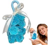 Rose Soap on a Rope,Handmade Flower Shaped Soap with Brown Cotton Rope,Lasting Fragrance DIY Soap on a Rope，Natural Cold Process Artisan Soaps,To Hang Decor, for Men and Women.(Blue)