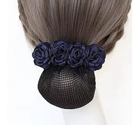 Rose Spring Clip Crochet Bun Net, Snood Flower Hair Clips, Classic Summer Vintage Flower Bun Net Snood, Lady Bow Tie(navy blue-fine net)