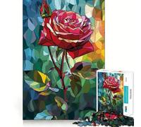 Rose Stained Glass 1000 Pieces Jigsaws Adults Puzzles Think Smart Toy Home Activity Smooth Cut Xmas Surprise (38x26cm)