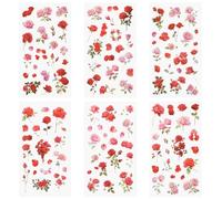 Rose Stickers, 6 Pcs Transparent Flower Decals Waterproof Flower Stickers Vintage Red Pink Vinyl Rose Themed Decals for Crafts Scrapbook Card Making Journaling Water Bottles Poster Decoration