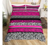 Rose Stripe Duvet Cover Set - Double Size, Leopard Zebra Floral Print Bedding Set with 3pcs for Kids Boys Girls Room Decor, Wild Animal Print Comforter Cover with 2 Pillowcases