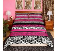 Rose Stripe Duvet Cover Set Single Size, Leopard Zebra Floral Print Bedding Set 2pcs for Kids Boys Girls Room Decor, Wild Animal Comforter Cover Cheetah Quilt Cover With 1 Pillowcase
