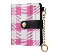 Rose Striped Fabric Print Small Women Wallet RFID Blocking PU Leather Bifold Compact Card Holder with Zipper Coin Pocket Purse for Girls Ladies Women